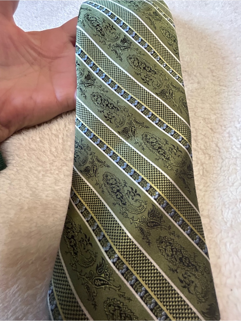 Tall/Long - Olive Green Paisley-Striped Necktie